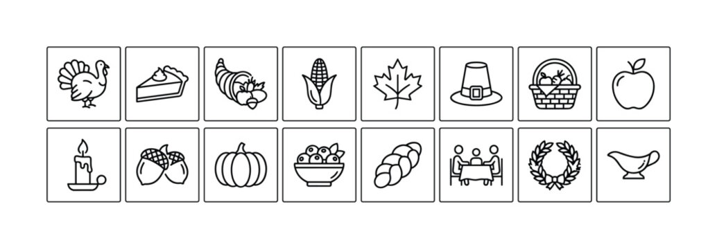 Thanksgiving celebration symbols and icons in minimalistic style