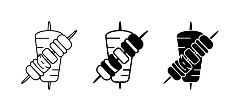 Shawarma Icons, Doner Kebab Vector Graphics, Vertical Meat Skewers Set