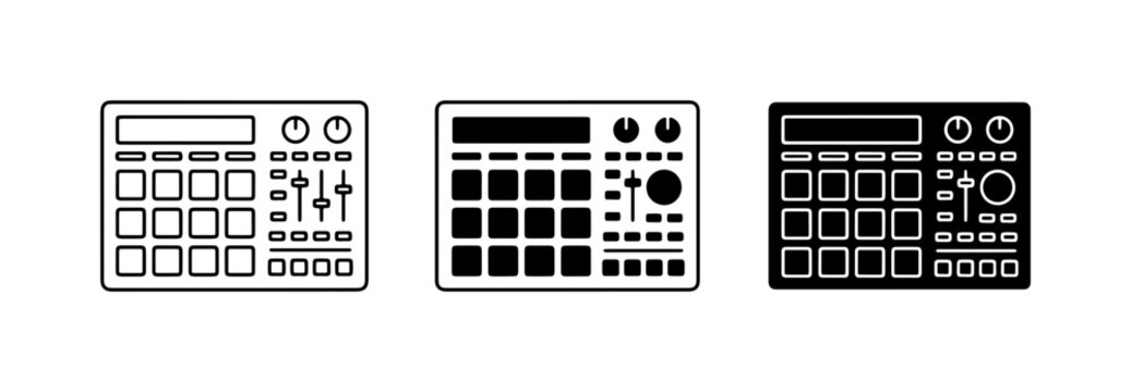 Music Production Beat Maker Icons, DJ Controller Set, Electronic Drum Pad Vector Graphics