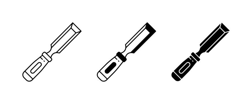 Chisel Icons, Woodworking Tools Set, Carpentry Equipment Vector Graphics