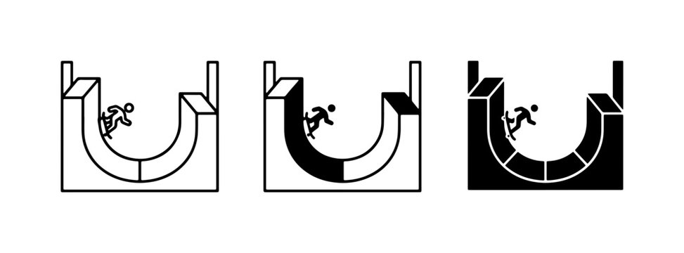 Skatepark Ramp Icons, Silhouette Action Sports, Vector Graphics Set