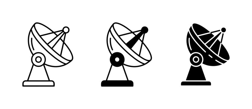 Satellite Dish Icons, Communication Antenna Vectors, Signal Receiver Graphics