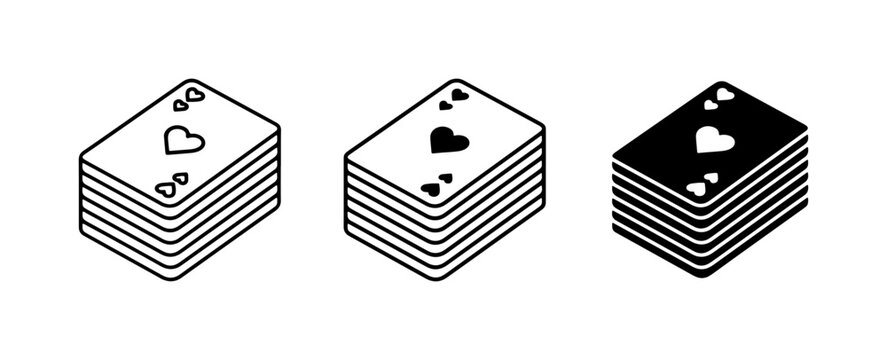 Playing Card Icons: Stacked Deck, Ace of Hearts, Casino Game Symbols, Vector Graphics