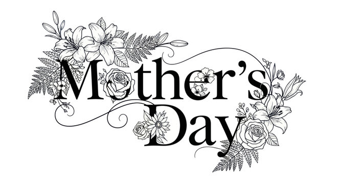 Mother's Day Floral Typography - Elegant Hand-Drawn Flowers and Script Text