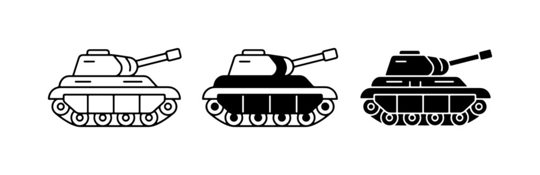 Military Tank Icons, Set of 3 Vector Illustrations, Armored Vehicle Graphics
