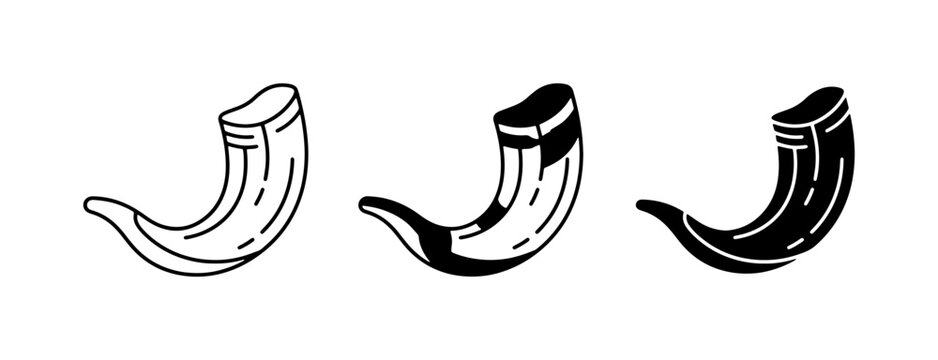 Shofar Horn Icons, Jewish Ritual Object Vector Graphics, Rosh Hashanah Symbol Set