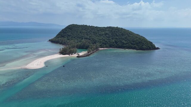 Aerial Approach to Koh Tae Nai Island with Tropical Lagoon Near Koh Phangan Thailand