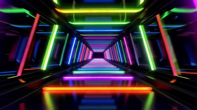 Futuristic Neon Glow Multi Color Tunnel Loop Animation