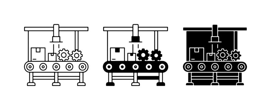Conveyor Belt System, Production Line Icons, Factory Automation, Industrial Manufacturing Process