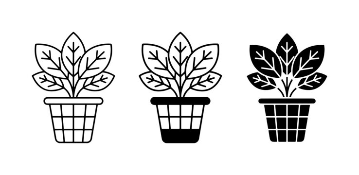 Hydroponic Plant Icons, Potted Plant Graphics, Leafy Green Icons, Set