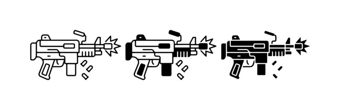 Submachine Gun Icons, Firearm Vector Graphics, Military Weapon Symbols