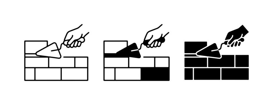 Bricklaying Process Icons, Construction Steps, Masonry Work, Building Progress, DIY Home Improvement