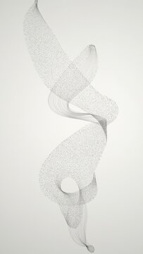 An abstract etching of swirling lines and patterns in black and white on a monochromatic background.