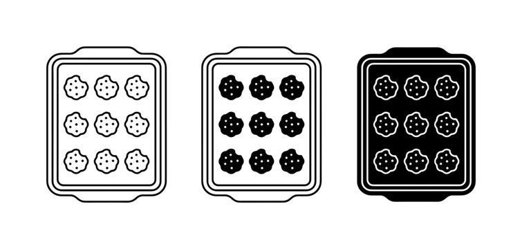 Baking Tray Icons: Cookie Sheet, Muffin Tin, Cupcake Pan, Food Preparation Vector Graphics