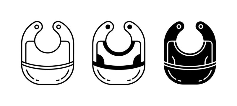 Baby Bib Icons, Vector Set: Outline, Filled, Silhouette Styles for Infant Care