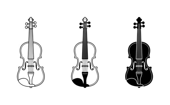 Vector Violins Collection: Classical String Instruments, Musical Performance Icons, Black and White Design