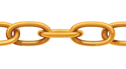 Fototapeta premium Polished golden metal chain links connected in a horizontal row against a solid white background representing strength.