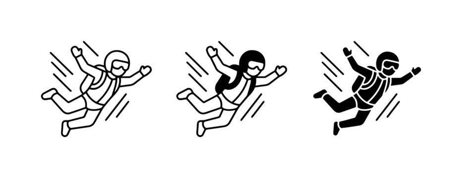 Skydiving Icons, Freefall Vector Graphics, Extreme Sports Silhouette Collection