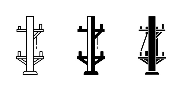 Utility Pole Icons, Power Line Vector Set, Electricity Infrastructure Graphics