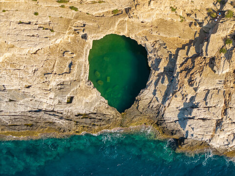 Aerial view of the Giola Natural Sea Lagoon, Thasos, Greece
