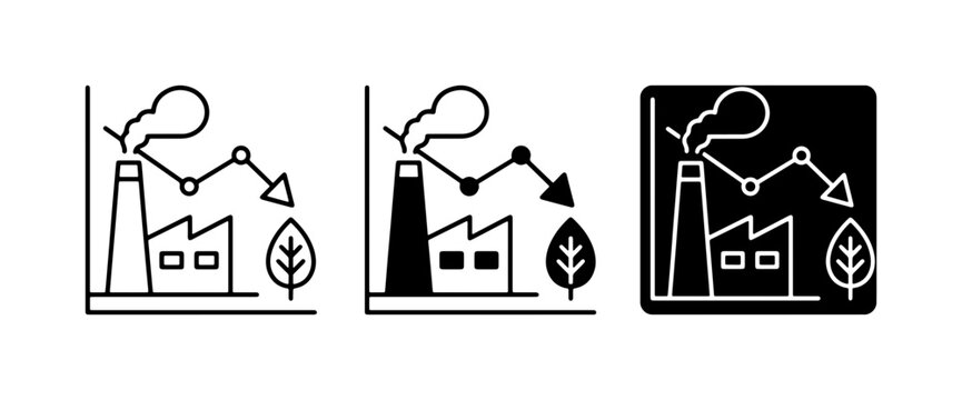 Industrial deindustrialization icons, factory decline and economic recession symbols, vector set