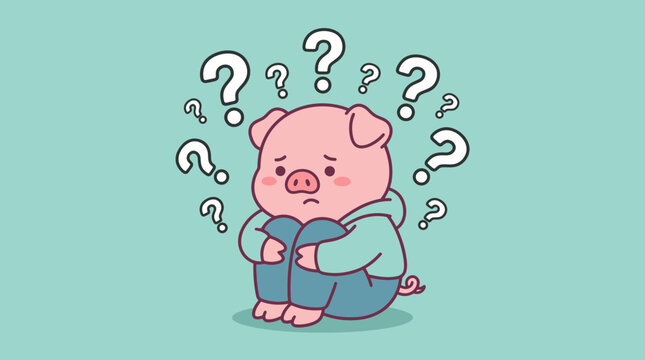 Confused Pig with Question Marks.
