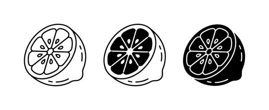 Lemon Slice Icons, Citrus Fruit Vector Graphics, Fresh Food Elements