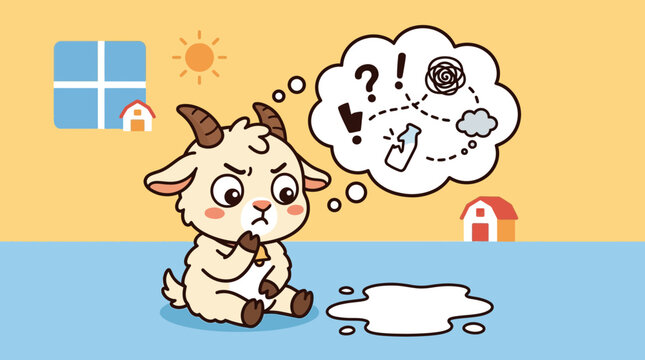 Cute Goat with Thought Bubble.