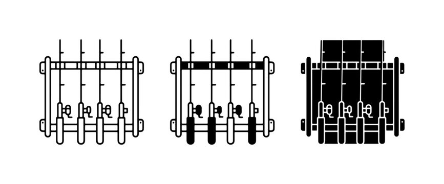 Fishing Rod Rack Icons, Vector Set, Sport Fishing Gear Storage, Outdoor Hobby Equipment