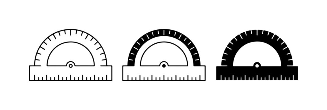Protractor Icons Set, Geometric Measurement Tools, Engineering and Education Symbols