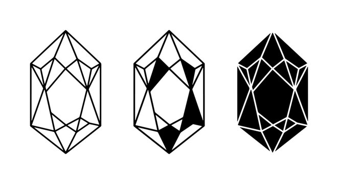 Geometric Gemstone Icons, Faceted Crystal Vector Graphics, Minimalist Diamond Shapes
