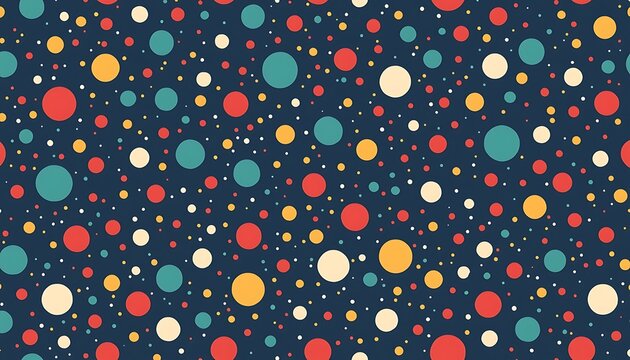 A colorful pattern of polka dots on a dark blue background