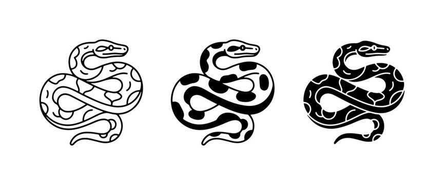 Serpentine Icons, Snake Vector Graphics, Reptile Illustrations, Black and White