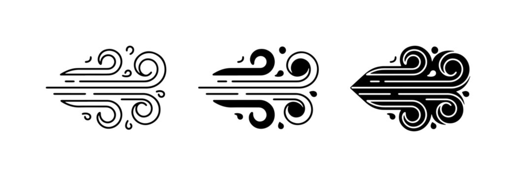 Wind Icons, Air Flow Symbols, Gust of Wind Vector Graphics