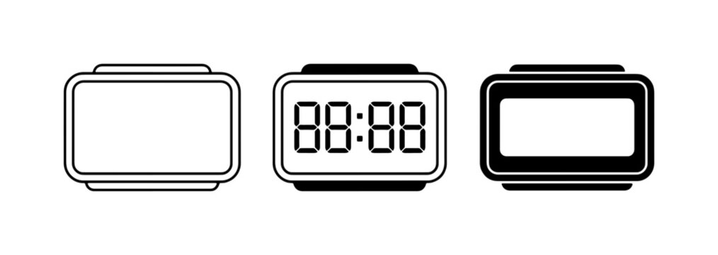 Digital Alarm Clocks, Time Display, Modern Gadgets, 3 Vector Icons