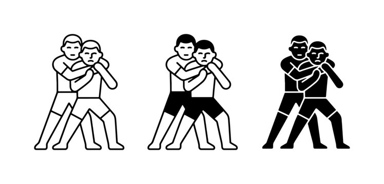 Martial Arts Grappling Icons, Combat Sports Techniques, Fight Moves Vector Set