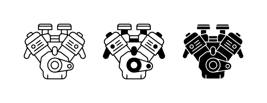V8 Engine Icons, Automotive Power Unit Illustrations, Mechanical Motor Graphics, Vehicle Powerplant Vector Set