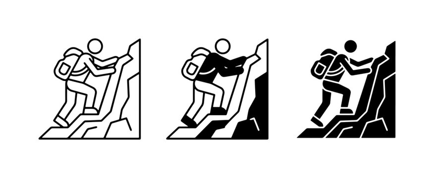Climbing Icons Set, Mountain Ascent Vector Graphics, Outdoor Adventure Symbol Collection