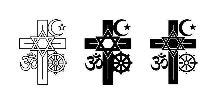 Religious Symbols Collection, Christianity, Judaism, Islam, Buddhism, Hinduism Icons