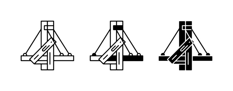 Catapult Icon Set, Medieval Siege Weapon Vector Graphics, Ancient Military Device Illustrations