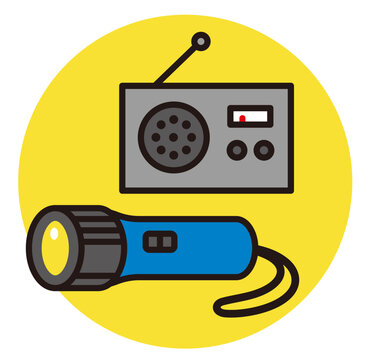 ラジオと懐中電灯のアイコン。家電や災害のイラスト素材。Radio and flashlight icon