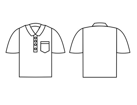 Short Sleeve polo shirt and pocket technical drawing.Template front and back views.Fashion sketch.Mock up.Sign, symbol, icon and logo isolated on white background.Graphic.Vector illustrator.