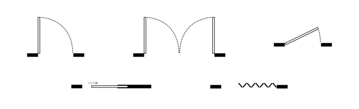 Top view CAD door symbols vector, architectural floor plan doors, swing sliding folding double doors