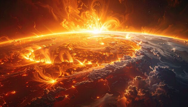 太陽の表面で渦巻く磁気嵐と巨大なフレアの噴出