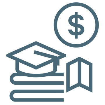 Education Scholarship and Tuition Finance Icon - Books, Diploma, and Money Symbol
