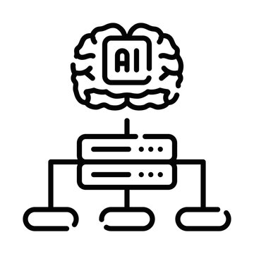 AI long-term memory and knowledge storage icon. Artificial intelligence permanent data retention and vector database metaphor for machine learning. Vector line spot illustration.