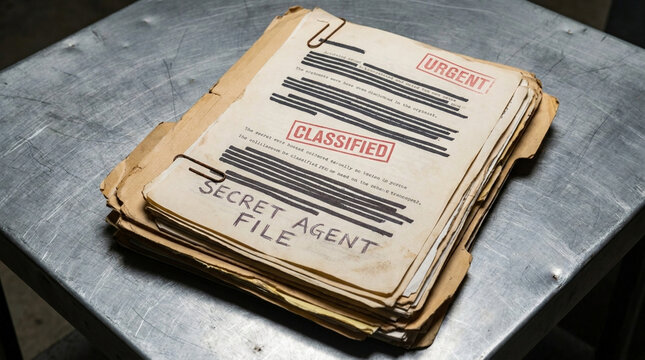 Top secret classified file on a metal desk