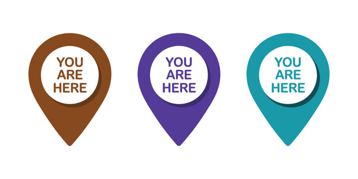 You Are Here Vector Icons Set Featuring Navigation Signs and Location Markers for Maps, Wayfinding and Directional Design Projects