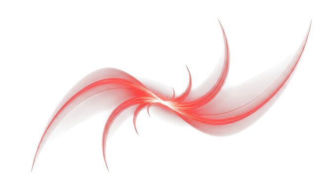 Abstract red light streaks forming a swirling vortex pattern on a solid black background, glowing curves with motion blur effect