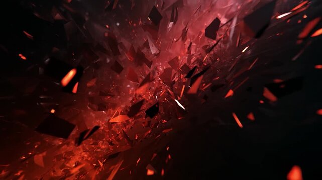 Shattered Abstract in Crimson Hues: An abstract composition explodes in a dramatic display of fragmented shapes and fiery crimson tones, creating a sense of dynamic energy and visual impact.